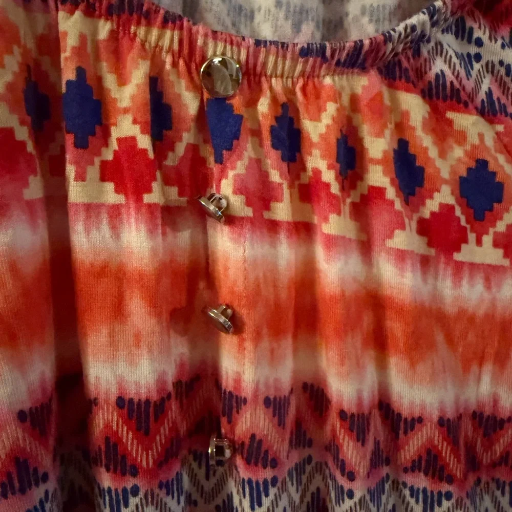 Kim Rogers Red and Blue Geometric Blouse‎